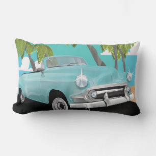 Cuba vintage car travel poster lumbar pillow