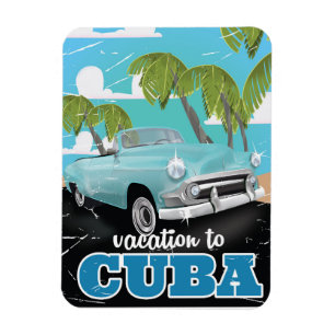 Cuba vintage car travel poster magnet