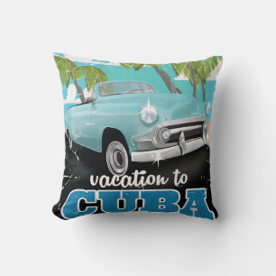 Cuba vintage car travel poster throw pillow
