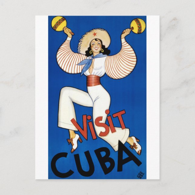 Cuba Vintage Travel Poster Restored Postcard (Front)