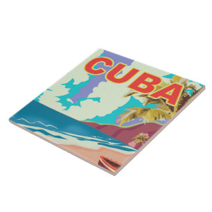 Cuba vintage travel poster tile