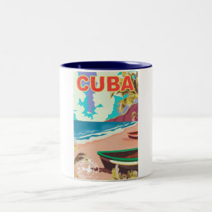 Cuba vintage travel poster Two-Tone coffee mug