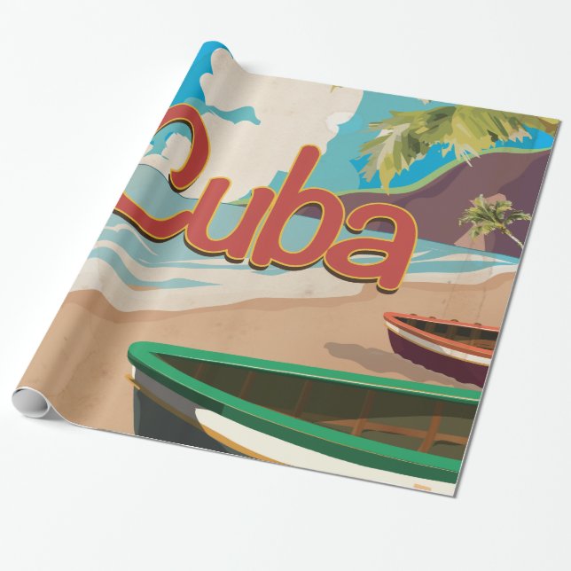 Cuba Vintage Travel Poster Wrapping Paper (Unrolled)