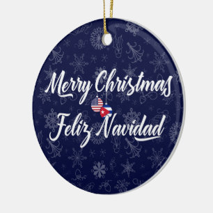 Cuban American Bilingual Merry Christmas Ceramic Ornament