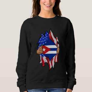 Cuban Blood Inside Me Proud Cuba Flag Ripping Open Sweatshirt