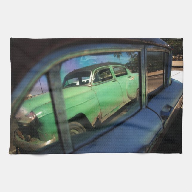 Cuban car reflection kitchen towel (Horizontal)