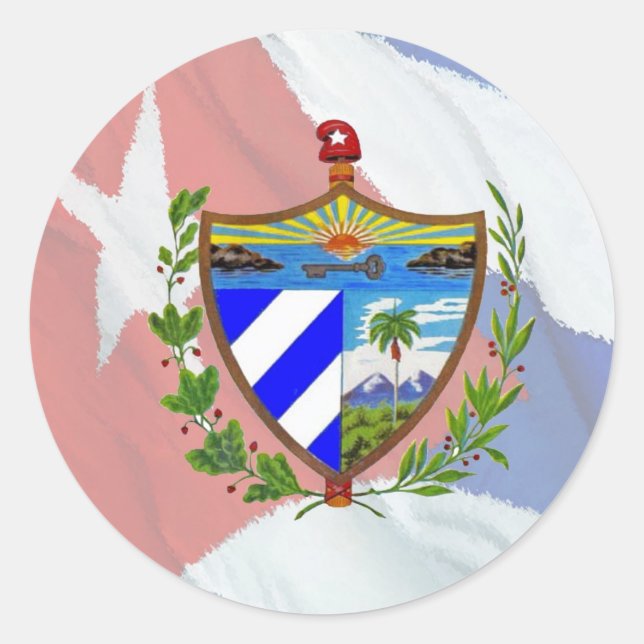 Cuban Coat of Arms on Cuban Flag Classic Round Sticker (Front)