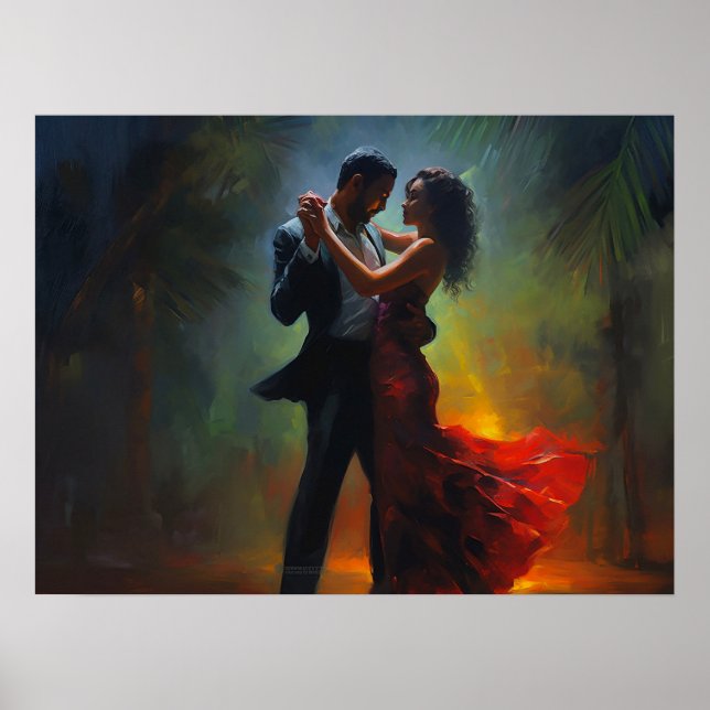 Cuban couple salsa dancing at night in Miami Poster (Front)