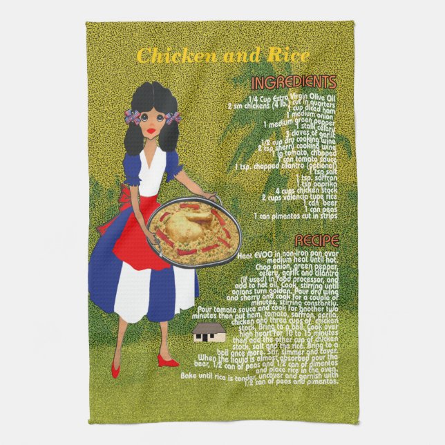 Cuban Cuisine Recipe Kitchen Towel-Chicken & Rice Kitchen Towel (Vertical)
