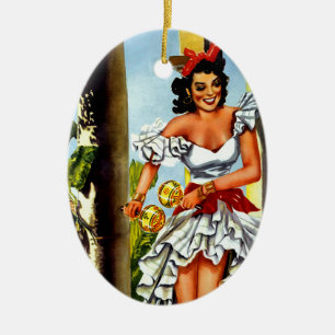 Cuban Dancer Vintage Travel Ceramic Ornament