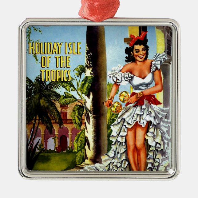 Cuban Dancer Vintage Travel Metal Ornament (Front)