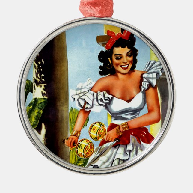 Cuban Dancer Vintage Travel Metal Ornament (Front)