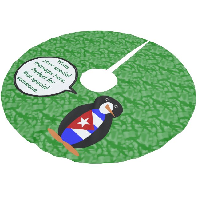 Cuban Flag Holiday Ms. Penguin Talking Brushed Polyester Tree Skirt (Angled)