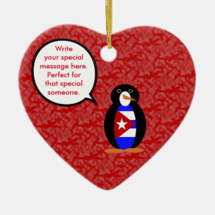 Cuban Flag Holiday Ms. Penguin Talking Ceramic Ornament