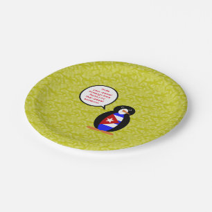 Cuban Flag Holiday Ms. Penguin Talking Paper Plate