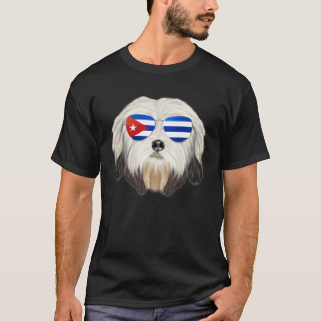 Cuban Flag Lowchen Dog Cuba Pocket T-Shirt (Front)