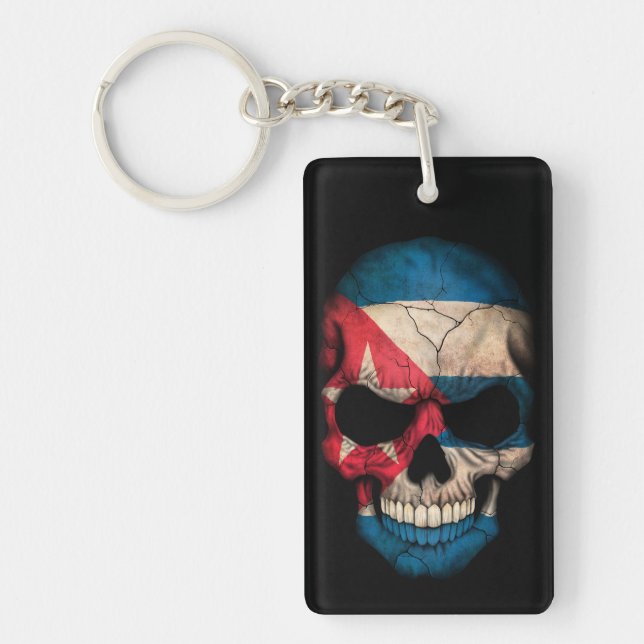 Cuban Flag Skull on Black Keychain (Front)
