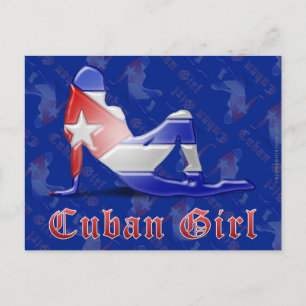 Cuban Girl Silhouette Flag Postcard