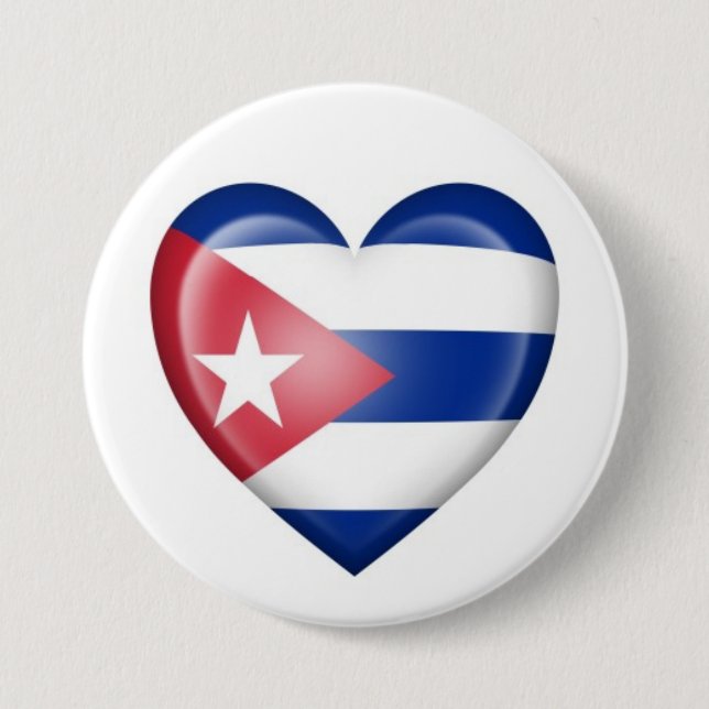 Cuban Heart Flag on White 3 Inch Round Button (Front)