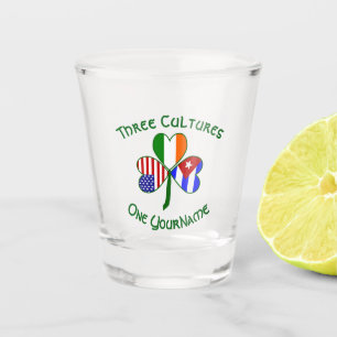 Cuban Irish America Flags Shamrock Personalized Shot Glass