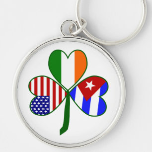Cuban Irish American Flag Shamrock Keychain