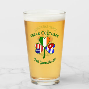 Cuban Irish American Flags Shamrock Personalized Glass