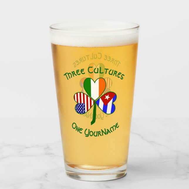 Cuban Irish American Flags Shamrock Personalized  Glass (Front Filled)