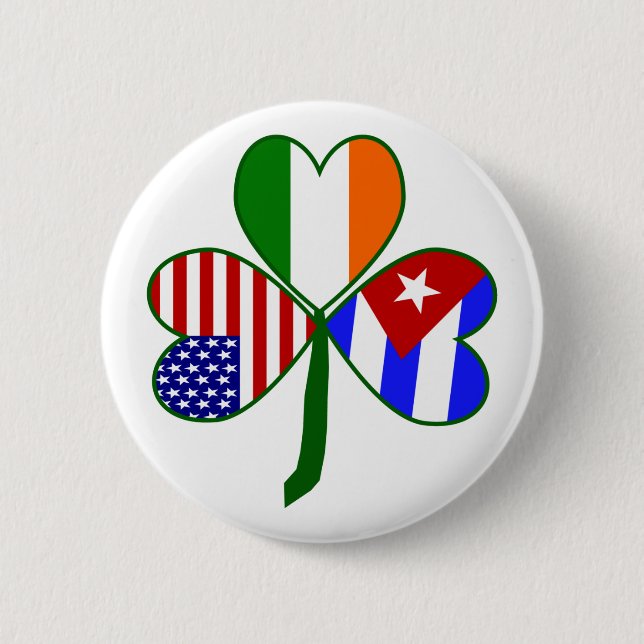 Cuban Irish American Shamrock 2 Inch Round Button (Front)