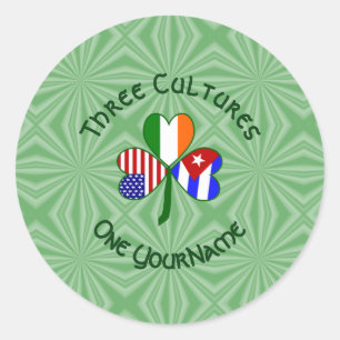 Cuban Irish USA Flags Shamrock Personalized  Classic Round Sticker