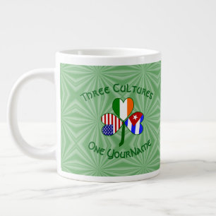 Cuban Irish USA Flags Shamrock Personalized  Large Coffee Mug