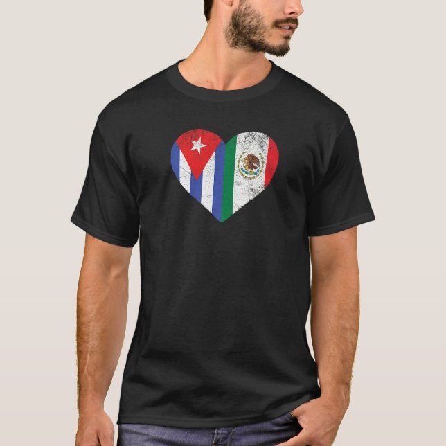 Cuban Mexican Flag Heart Love Cuba Mexico T-Shirt (Front)