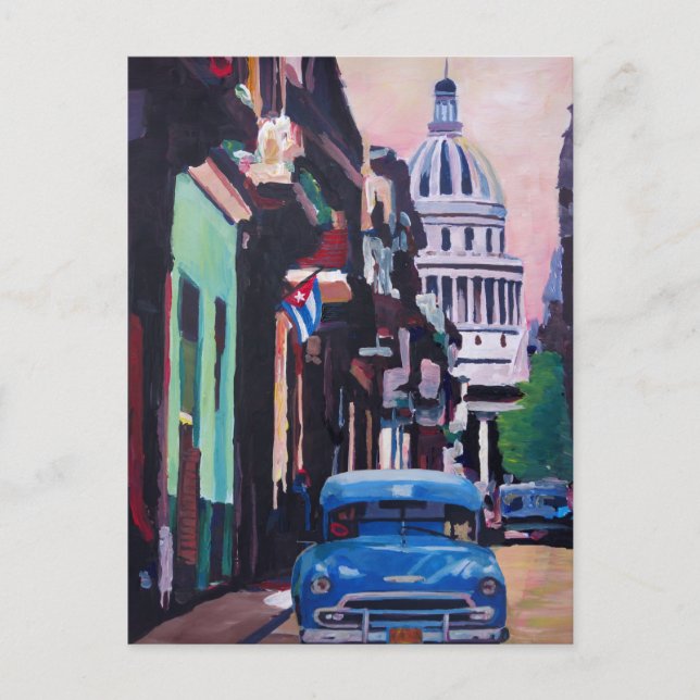 Cuban Oldtimer Street Scene in Havana Cuba Postcard (Front)