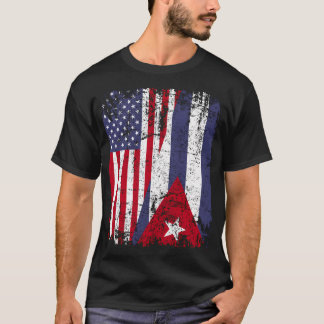 Cuban Roots Half American Flag Cuba Flag T-Shirt