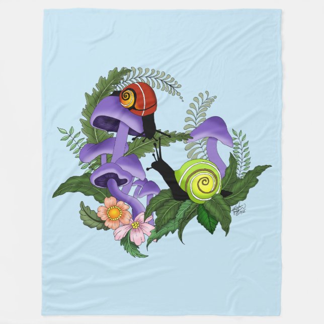 Cuban Snails Purple Mushrooms Fleece Blanket (Front)