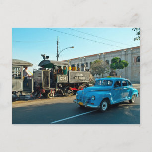 Cuban steam and car postcard