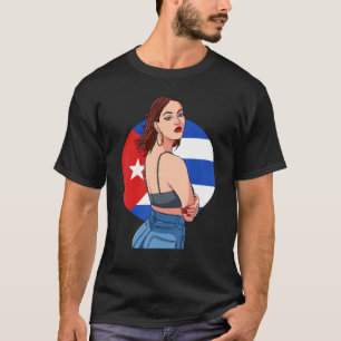 Cuban Strong Latin Girl Cuba Flag Hispanic Pride T-Shirt