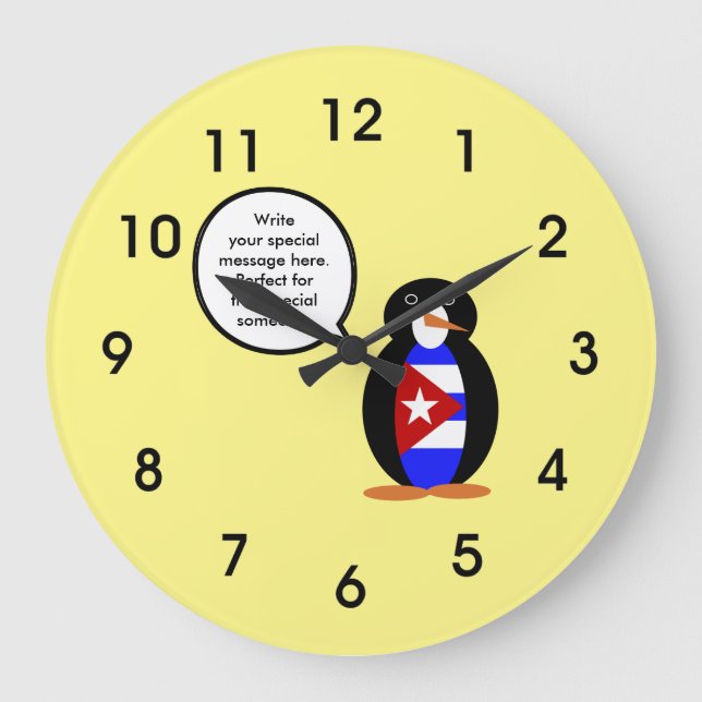 Cuban Talking Ms. Penguin Personalized  Large Clock (Front)