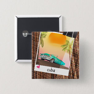 Cuban vintage car photo travel poster. 2 inch square button