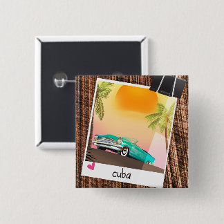 Cuban vintage car photo travel poster. 2 inch square button