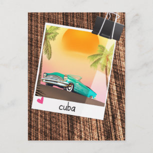 Cuban vintage car photo travel poster. postcard