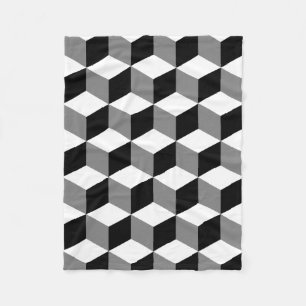 Cube Big Pattern Black White & Grey Fleece Blanket