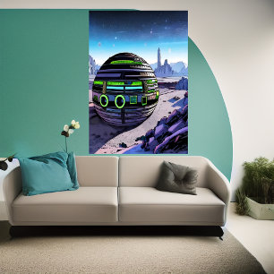 Cube building on a alien planet AI Art Poster