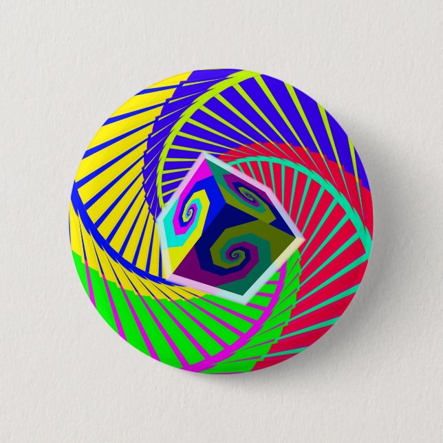 Cube Floating Over a Rainbow Spiral Staircase 2 Inch Round Button (Front)