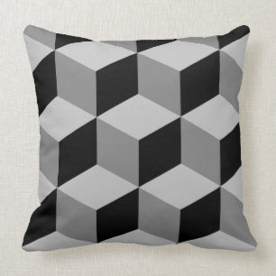 Cube Large Pattern Black & Greys Throw Pillow