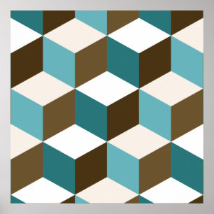 Cube Lg Ptn Teals Brown Cream & White Poster