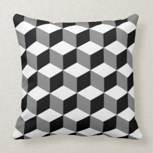 Cube Pattern Black White & Grey Throw Pillow