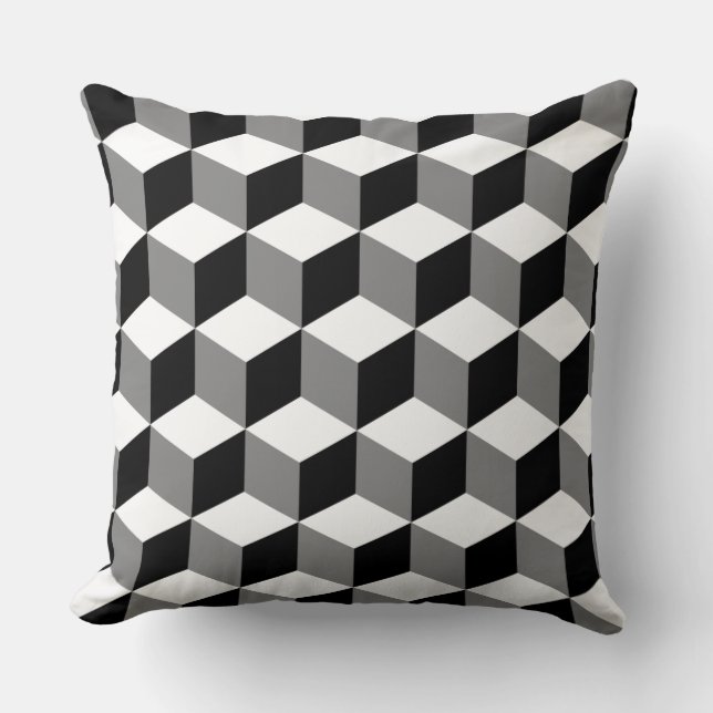 Cube Pattern Black White & Grey Throw Pillow (Front)