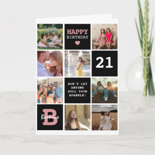 Cube Personalized Text & Photo Grid Birthday Card