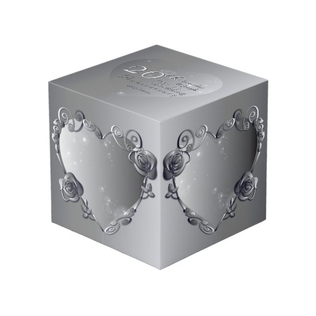 Cube Photo 20e images cardiaques Roses en platine 4 photos (Angle devant)