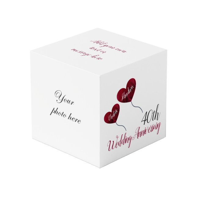 Cube Photo 40e anniversaire du mariage de Ruby Ballons de coe (Angle devant)